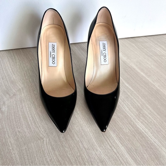 Jimmy Choo Black Patent Leather Stiletto Pumps Preppy Classic EU 38.5/ US 8 - Picture 3 of 15